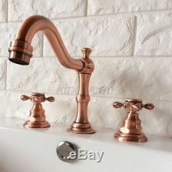 Antique Red Copper Widespread Bathroom Sink Faucet 3 Hole Basin Mixer Tap Krg041