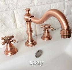 Antique Red Copper Widespread Bathroom Sink Faucet 3 Hole Basin Mixer Tap Krg041