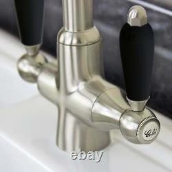 Astini Colonial Brushed Steel & Black Ceramic Handle Kitchen Sink Mixer Tap