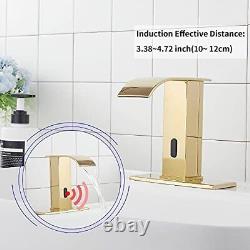 Automatic Sensor Polished Touchless Bathroom Sink Faucet with Hole Short Gold