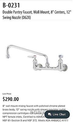 B-0231Double Pantry Faucet, Wall Mount, 8 Centers, 12 Swing Nozzle (062X)