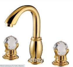 Basin Faucet Gold Bathroom Sink Faucet 3Hole Widespread Basin Mixer Hot And Cold