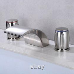Basin Faucet Hot Cold Vanity Sink Mixer Tap Bathroom Waterfall Dual Handles SUS