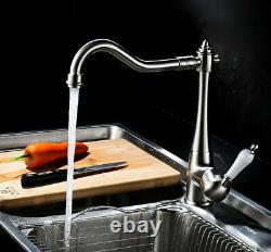 Basin Faucet Kitchen Sink Mixer Tap360° White Ceramic Handle Brushed Nickel US
