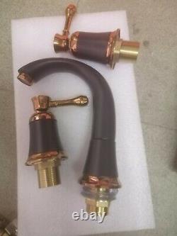 Bath Brass Rose Gold +Black Sink 3 Hole Two Handles Widespread Faucet Mixer Tap