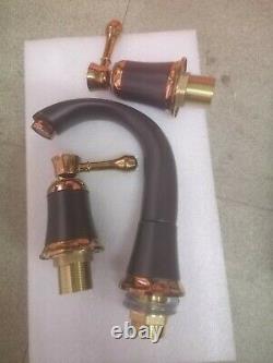 Bath Sink Brass 3 Hole Two Handles Widespread Faucet Mixer Tap Rose Gold +Black