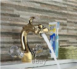 Bathroom Basin Sink Mixer Faucet Tap Hot Cold Spout Deck Mounted Crystal Handles