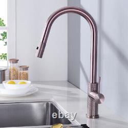 Bathroom Basin Sink Rose Gold Sink Pull Out Spray Mixer Swivel Brass Faucet Tap