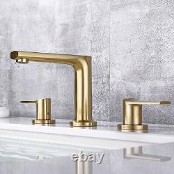 Bathroom Brass Brushed Gold Three Hole Double Handle basin Sink Faucet