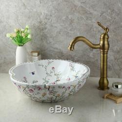 Bathroom Ceraic Basin Bowl Vessel Sinks Antique Brass Mixer Faucet Drain Combo