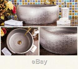 Bathroom Ceramic Silver Basin Bowl Vessel Sink & Gold Brass Mixer Faucet Set