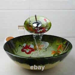 Bathroom Colorful Tempered Glass Vessel Sink Basin Bowl Mixer Faucet Combo