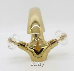 Bathroom Faucet Basin Sink Tap Hot Cold Mixer Double Crystal Handles Single Hole