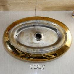 Bathroom Gold Mixer Faucet Oval Gold Ceramic Basin Sink Bowl Gold Pop Drain Set