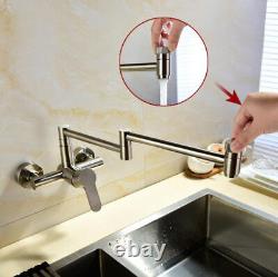 Bathroom Kitchen Sink Faucet Hot Cold Swivel Spout Mixer Tap Wall Mounted Handle