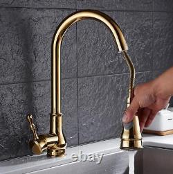 Bathroom Kitchen Sink Faucet Mixer Pull Out Nozzle Spout Swivel Tap Two Sprayer