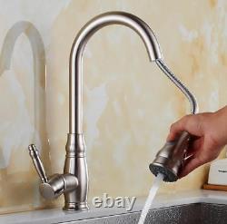 Bathroom Kitchen Sink Faucet Pull Out Nozzle Head Mixer Tap Single Handle Hole