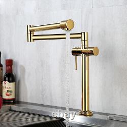 Bathroom Kitchen Sink Faucet Swivel Folding Spout Mixer Tap Double Handles Brass