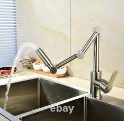Bathroom Kitchen Sink Faucet Swivel Mixer Basin Tap Folding Spout Deck Mount SUS