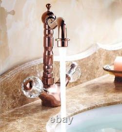 Bathroom Kitchen Sink Faucet Swivel Spout Hot Cold Mixer Tap Brass Double Handle