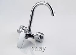 Bathroom Kitchen Sink Faucet Swivel Spout Mixer Basin Tap Bath Chrome Wall Mount