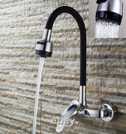 Bathroom Kitchen Sink Tap Faucet Mixer Hot Cold Swivel Spout Wall Mounted Handle