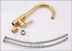 Bathroom Kitchen Sink Tap Hot Cold Faucet Swivel Mixer Brass Gold Deck Mount C33