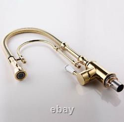 Bathroom Kitchen Sink Tap Hot Cold Spout Two Sprayer Mixer Faucet Swivel Brass