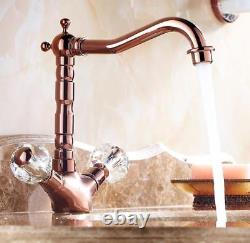 Bathroom Kitchen Sink Tap Swivel Spout Mixer Faucet Hot Cold Dual Crystal Handle