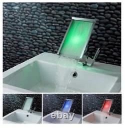 Bathroom LED Lights Sink Faucet in Chrome Finish Waterfall Bath Tap Single Hole