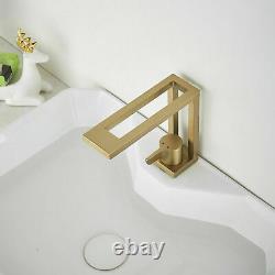 Bathroom Sink Basin Faucet Waterfall Single Handle 1 Hole Mixer Tap Brushed Gold