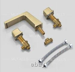 Bathroom Sink Faucet 3 Hole Brushed Gold Widespread Deck Mounted Basin Tap Brass