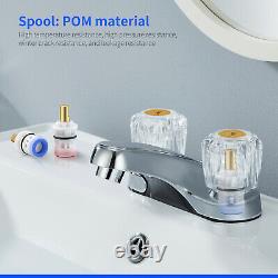 Bathroom Sink Faucet Drain 2 Handles Crystal Acrylic Knobs Chorme Mixer Tap