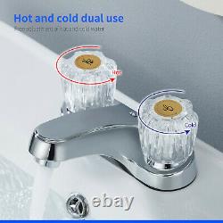 Bathroom Sink Faucet Drain 2 Handles Crystal Acrylic Knobs Chorme Mixer Tap