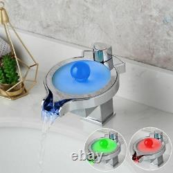 Bathroom Sink Faucet Led Light Waterfalls Deck Mount Spout Elegant Basin Faucets