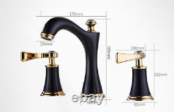 Bathroom Vanity Sink 3 Hole Two Handles Widespread Faucet, Antique Black+Gold