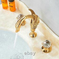 Bathroom Vanity Sink Faucet 2 Handle 3 Hole Basin Widespread Deck Mounted Gold