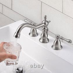 Bathroom Widespread Basin Faucet Bathroom Sink Mixer Tap Pop Up Drain Brushed