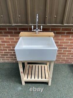Belfast Sink Stand Unit, Oak Ledge With Large Ceramic Sink & Lever Taps £495