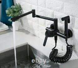 Black Brass Folding Kitchen Faucet Single Handles Swivel Sink Mixer Taps withSpray