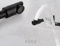 Black Brass Folding Kitchen Faucet Single Handles Swivel Sink Mixer Taps withSpray