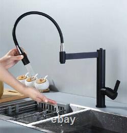 Black Brass Kitchen Dish Washing Faucet Sink Stretch Multifunctional Mixer Taps