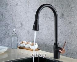 Black Brass Kitchen Sink Faucet Rose Gold Handle Pull Out and Down Mixer Tap New