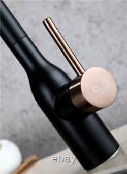 Black Brass Kitchen Sink Faucet Rose Gold Handle Pull Out and Down Mixer Tap New