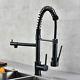 Black Brushed Spring Pull Down Kitchen Sink Faucet Hot & Cold Water Mixer