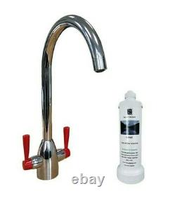 Black & Copper Kitchen Tap Inc. Water Filter Kit. Swan Neck. 2 Lever Handles