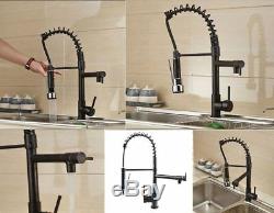 Black Double Tap Brass Kitchen Pull Down Spray Faucet Sink Mixer (45)