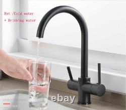 Black Drinking Faucet Supply Spout Sink Mixer RO Filter 3 Way Kitchen Tap US