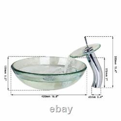 Black Glass Basin Sink With Matching Round Glass Waterfall Tap Bathroom Luxury
