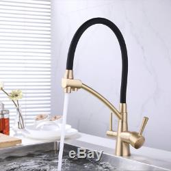 Black Gold Fleaker Sink Mixer Tap Pull Down Sprayer Kitchen Faucet Water Filter
